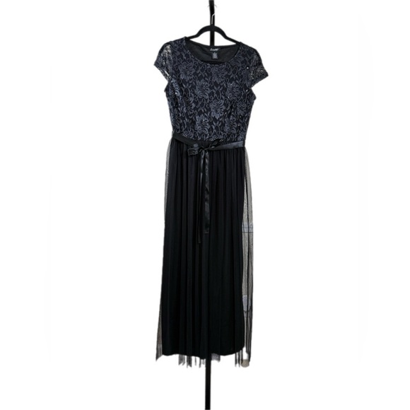 Source Unknown Dresses & Skirts - Elegant Lace Bodice Maxi Dress Black Tulle Overlay Formal Gown Prom Tie Small